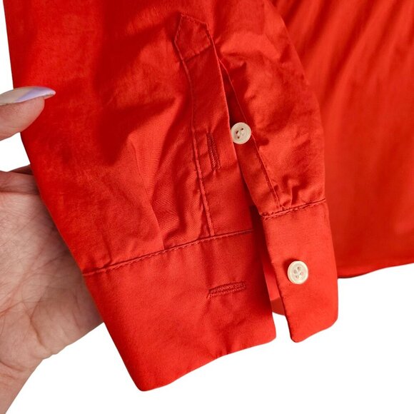 J. Crew Tie Waist Cotton Poplin Cerise Red Button Down Red Shirt Dress Sz 10 - Picture 7 of 7